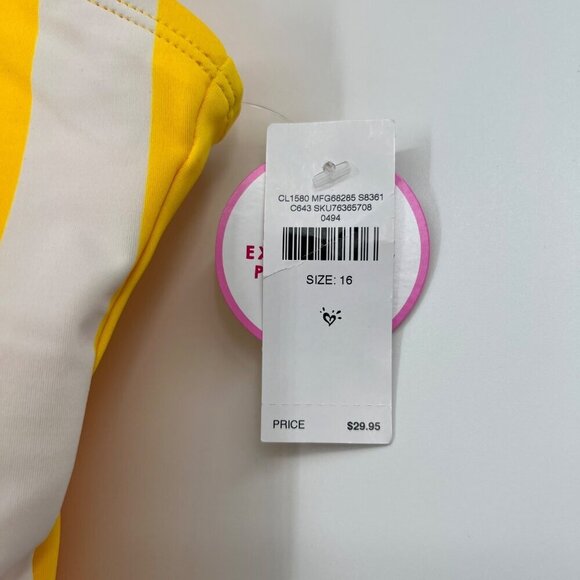 Justice Girls Yellow One Piece Swim Suit Size 16 New With Tags Striped Ruffled - Picture 3 of 8